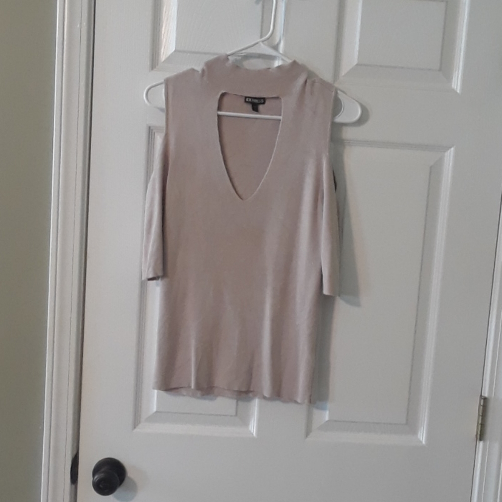 Nude cold shoulder sweater